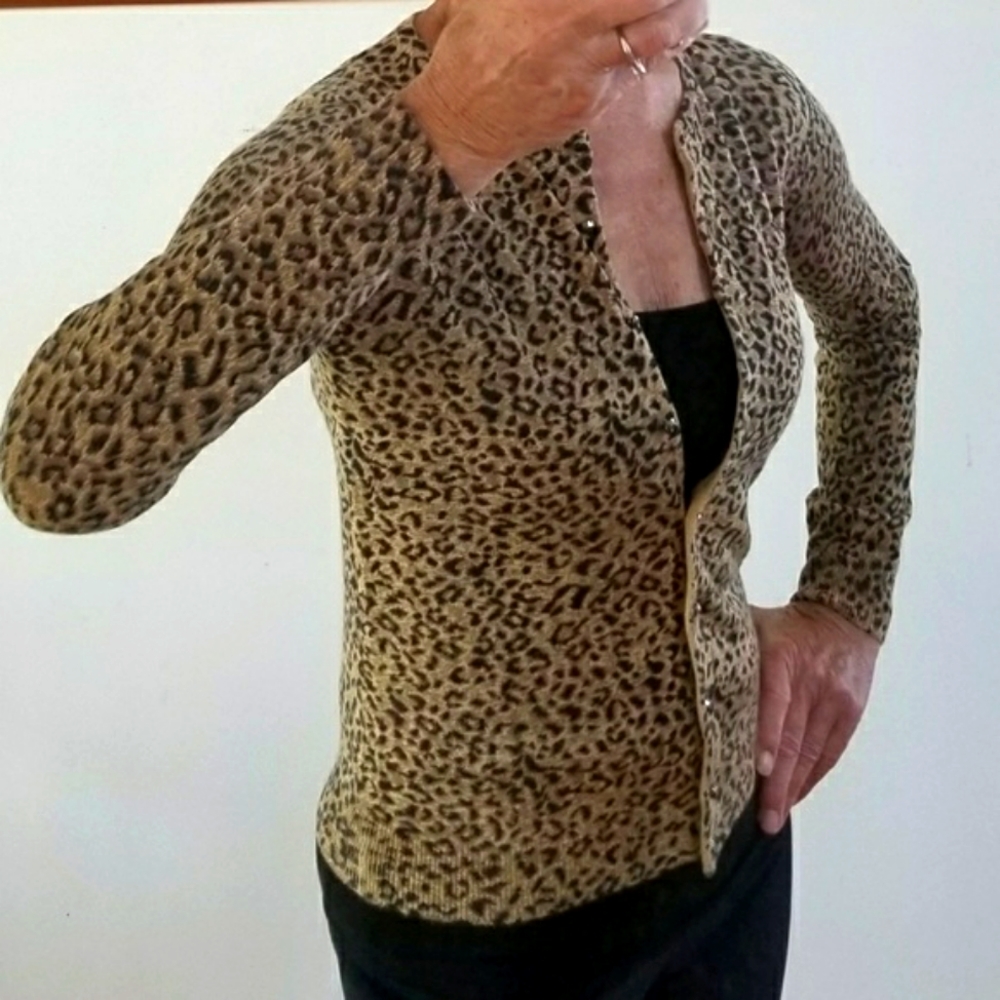 Calvin Klein leopard button wool blend cardigan
